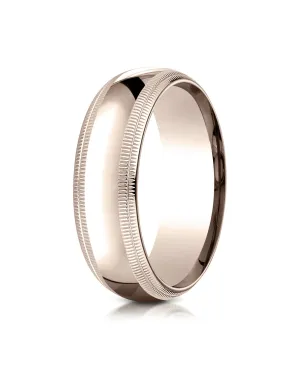 Benchmark 14K Rose Gold 7mm Slightly Domed Standard Comfort-Fit Wedding Band Ring with Double Milgrain