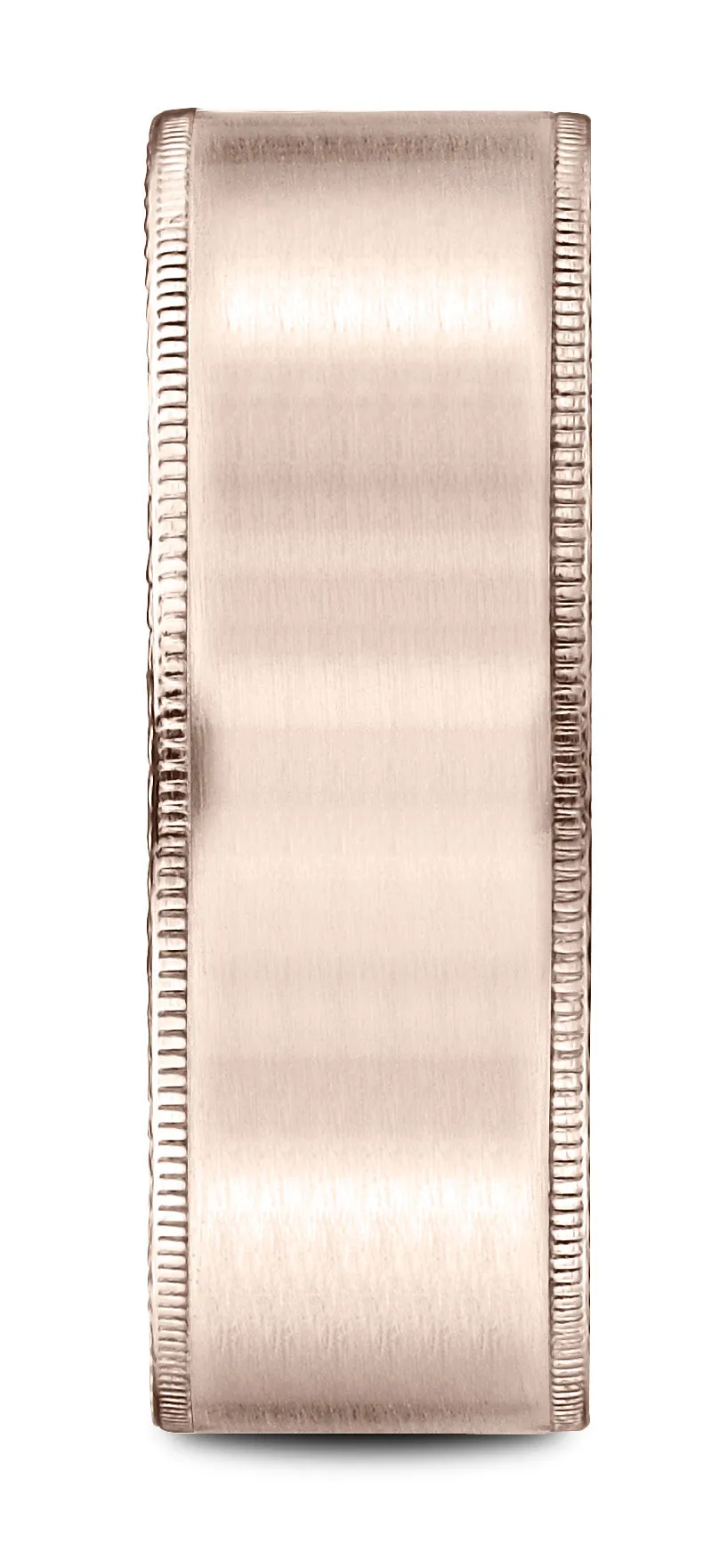 Benchmark 14k Rose Gold 8mm Comfort-Fit Riveted Edge Satin Finish Design Band, (Sizes 4-15)