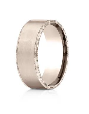 Benchmark 14k Rose Gold 8mm Comfort-Fit Riveted Edge Satin Finish Design Band, (Sizes 4-15)