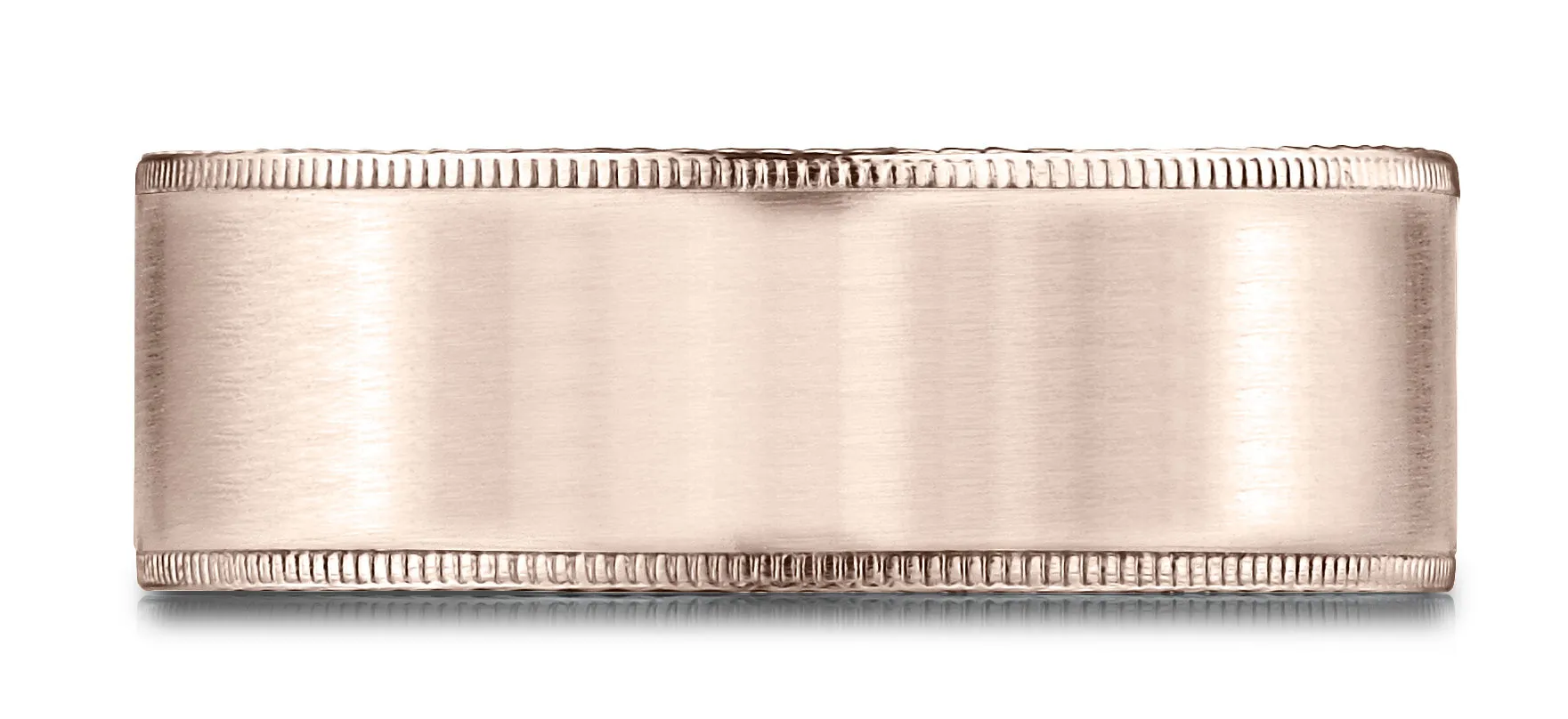 Benchmark 14k Rose Gold 8mm Comfort-Fit Riveted Edge Satin Finish Design Band, (Sizes 4-15)