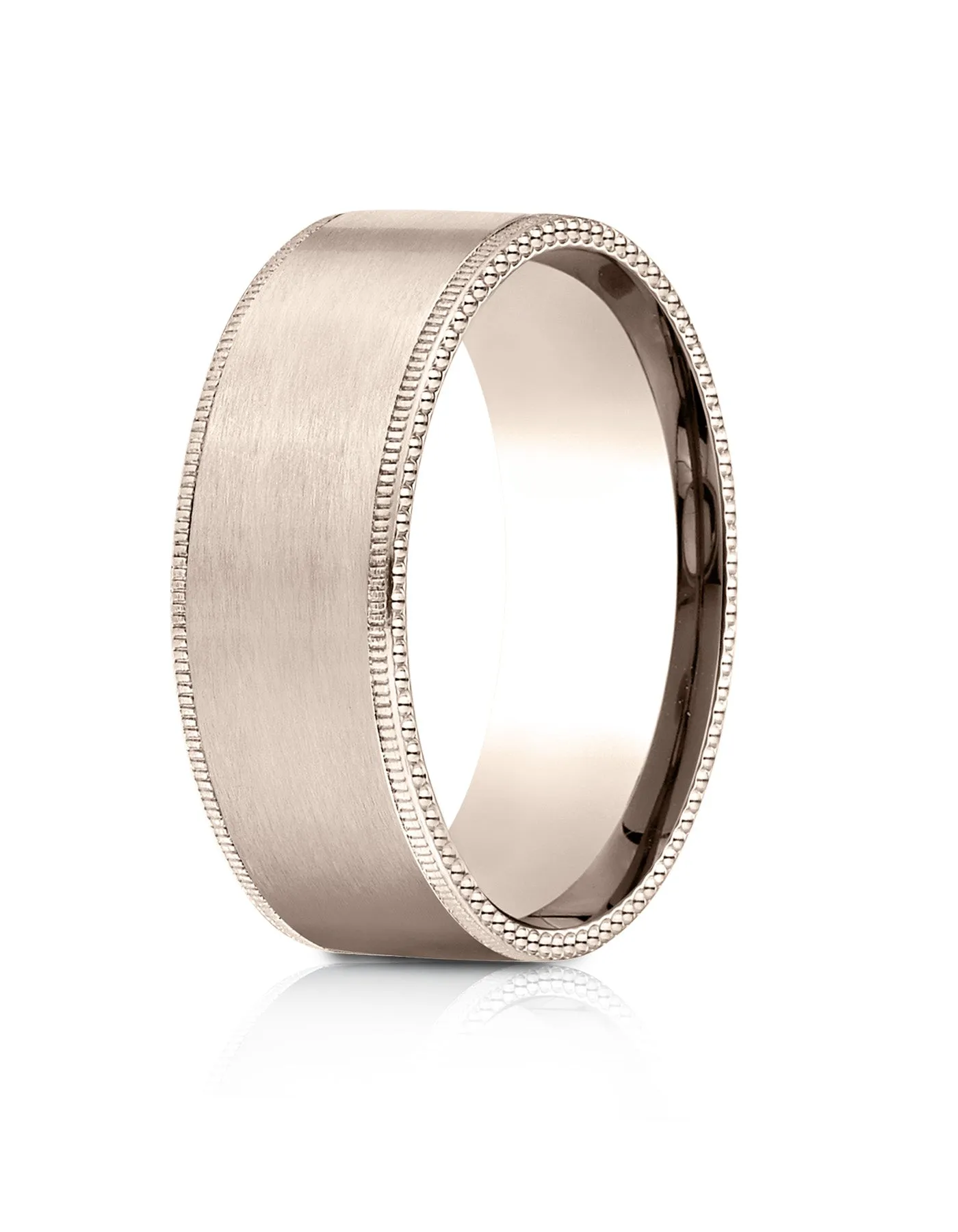 Benchmark 14k Rose Gold 8mm Comfort-Fit Riveted Edge Satin Finish Design Band, (Sizes 4-15)