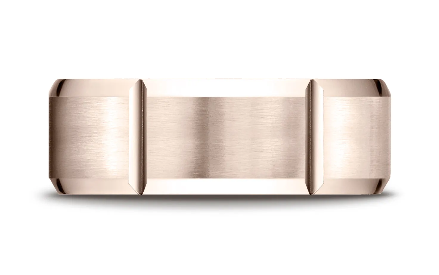 Benchmark 14K Rose Gold 8mm Comfort-Fit Satin-Finished Grooves Carved Design Wedding Band Ring
