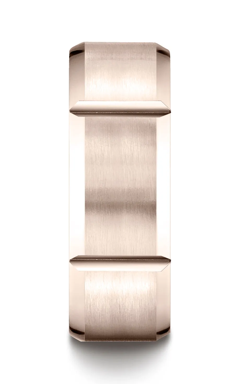 Benchmark 14K Rose Gold 8mm Comfort-Fit Satin-Finished Grooves Carved Design Wedding Band Ring