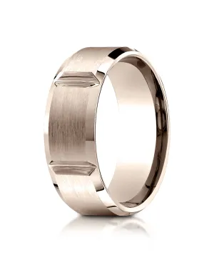 Benchmark 14K Rose Gold 8mm Comfort-Fit Satin-Finished Grooves Carved Design Wedding Band Ring