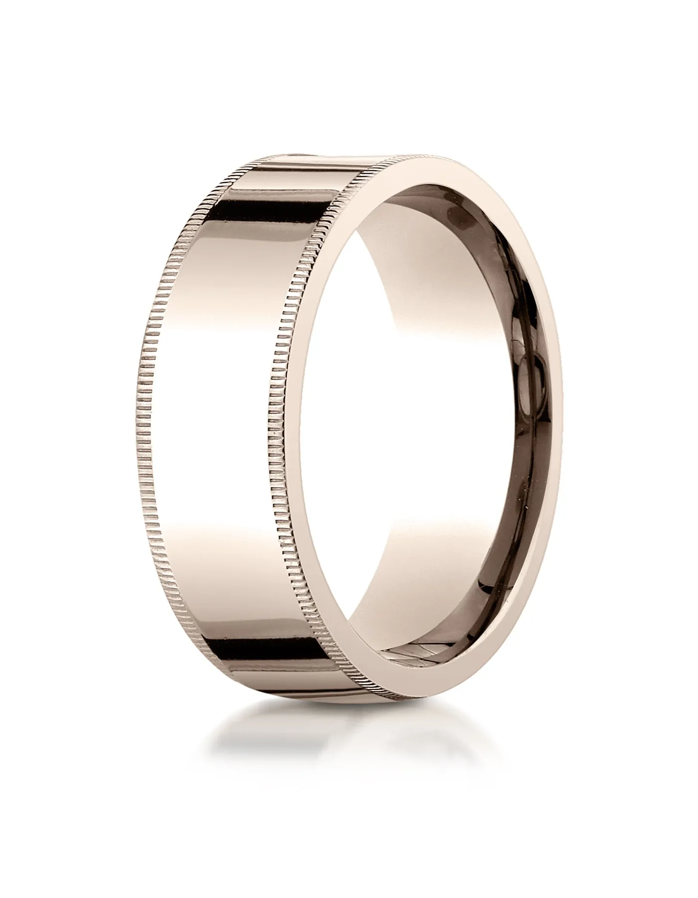 Benchmark 14K Rose Gold 8mm Flat Comfort-Fit Wedding Band Ring with Milgrain (Sizes 4 - 15 )