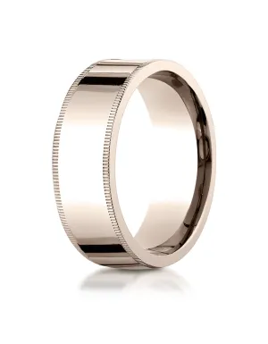 Benchmark 14K Rose Gold 8mm Flat Comfort-Fit Wedding Band Ring with Milgrain (Sizes 4 - 15 )