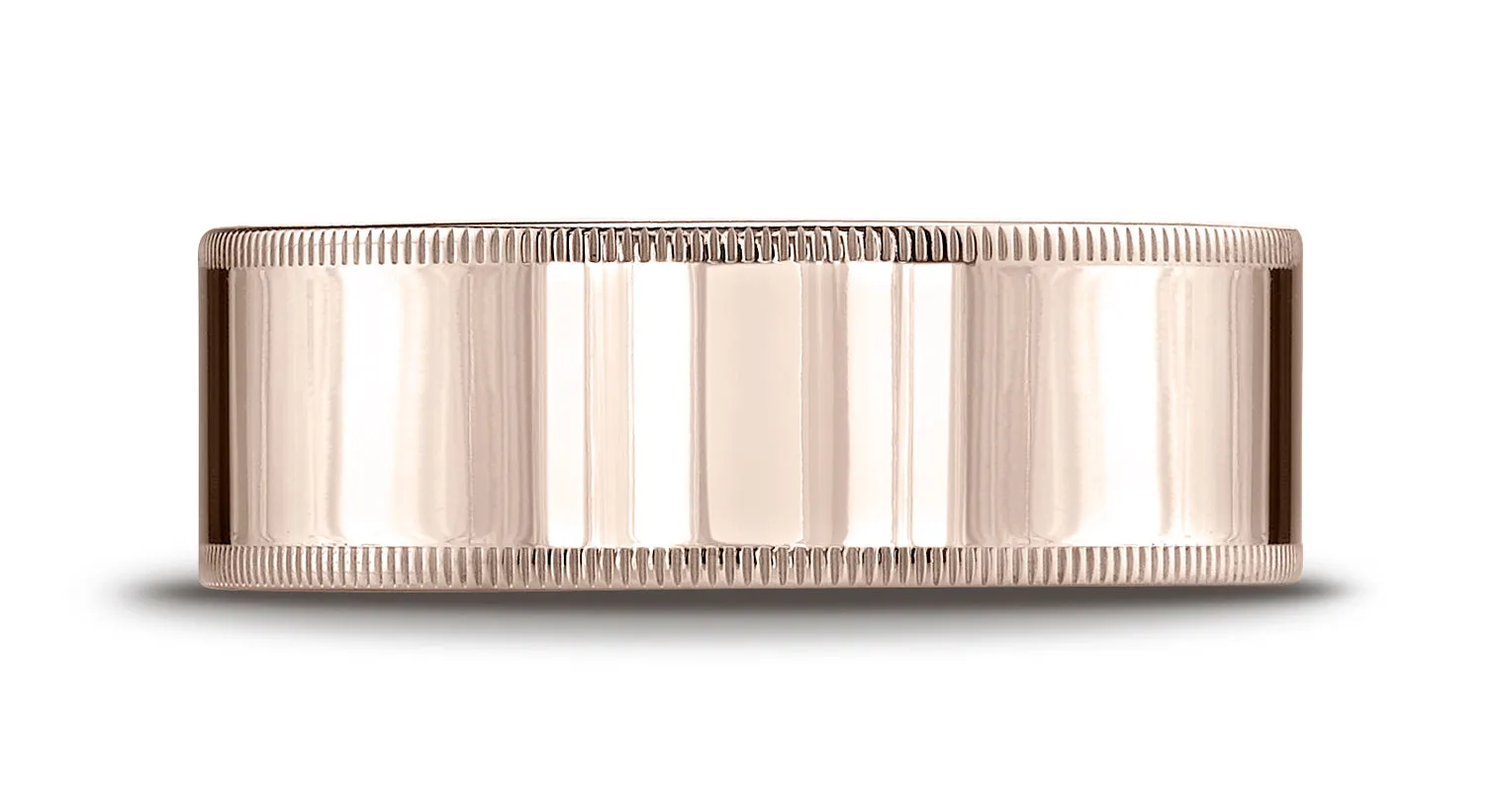Benchmark 14K Rose Gold 8mm Flat Comfort-Fit Wedding Band Ring with Milgrain (Sizes 4 - 15 )