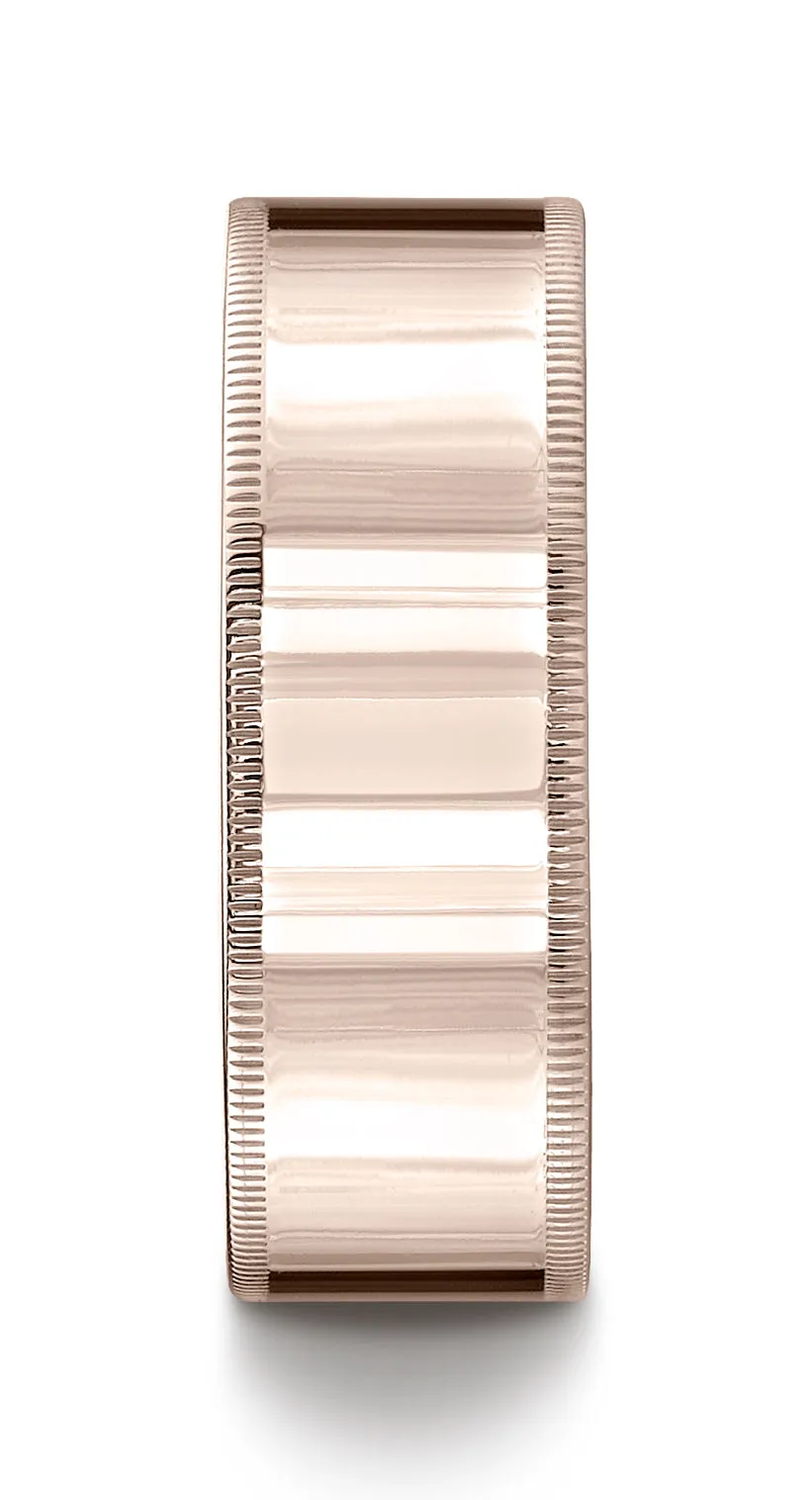Benchmark 14K Rose Gold 8mm Flat Comfort-Fit Wedding Band Ring with Milgrain (Sizes 4 - 15 )