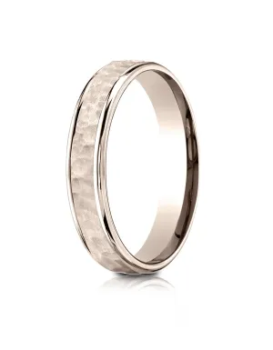 Benchmark 14k Rose Gold Comfort Fit 4mm High Polish Edge Hammered Center Design Band, (Size 6-13)