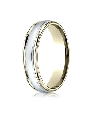 Benchmark 14K Two-Toned Gold 4mm Comfort-Fit High Polished Carved Design Wedding Band Ring with Milgrain
