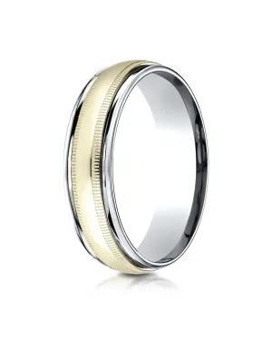 Benchmark 14K Two-Toned Gold 6mm Comfort-Fit High Polished Carved Design Wedding Band Ring with Milgrain