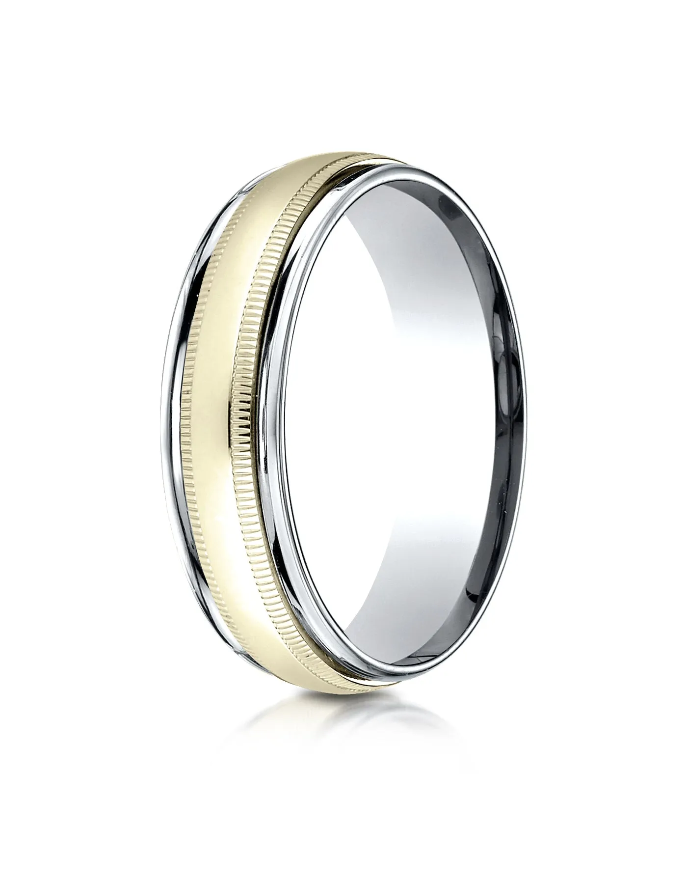 Benchmark 14K Two-Toned Gold 6mm Comfort-Fit High Polished Carved Design Wedding Band Ring with Milgrain