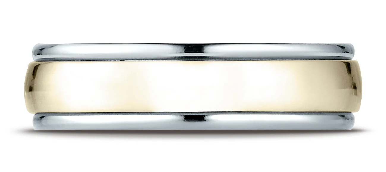 Benchmark 14K Two-Toned Gold 6mm Comfort-Fit High Polished Carved Design Wedding Band (Sizes 6 - 13 )