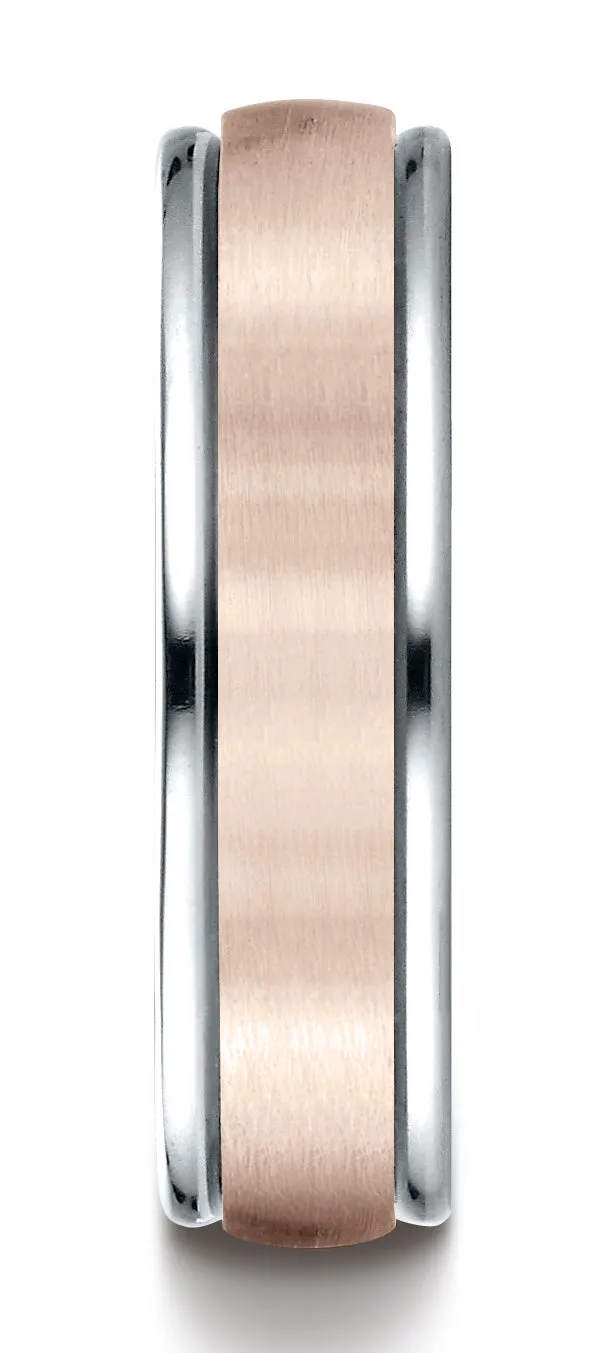 Benchmark 14k Two-Toned Gold 6mm Comfort-Fit Satin Finish Design Band, (Sizes 6-13)