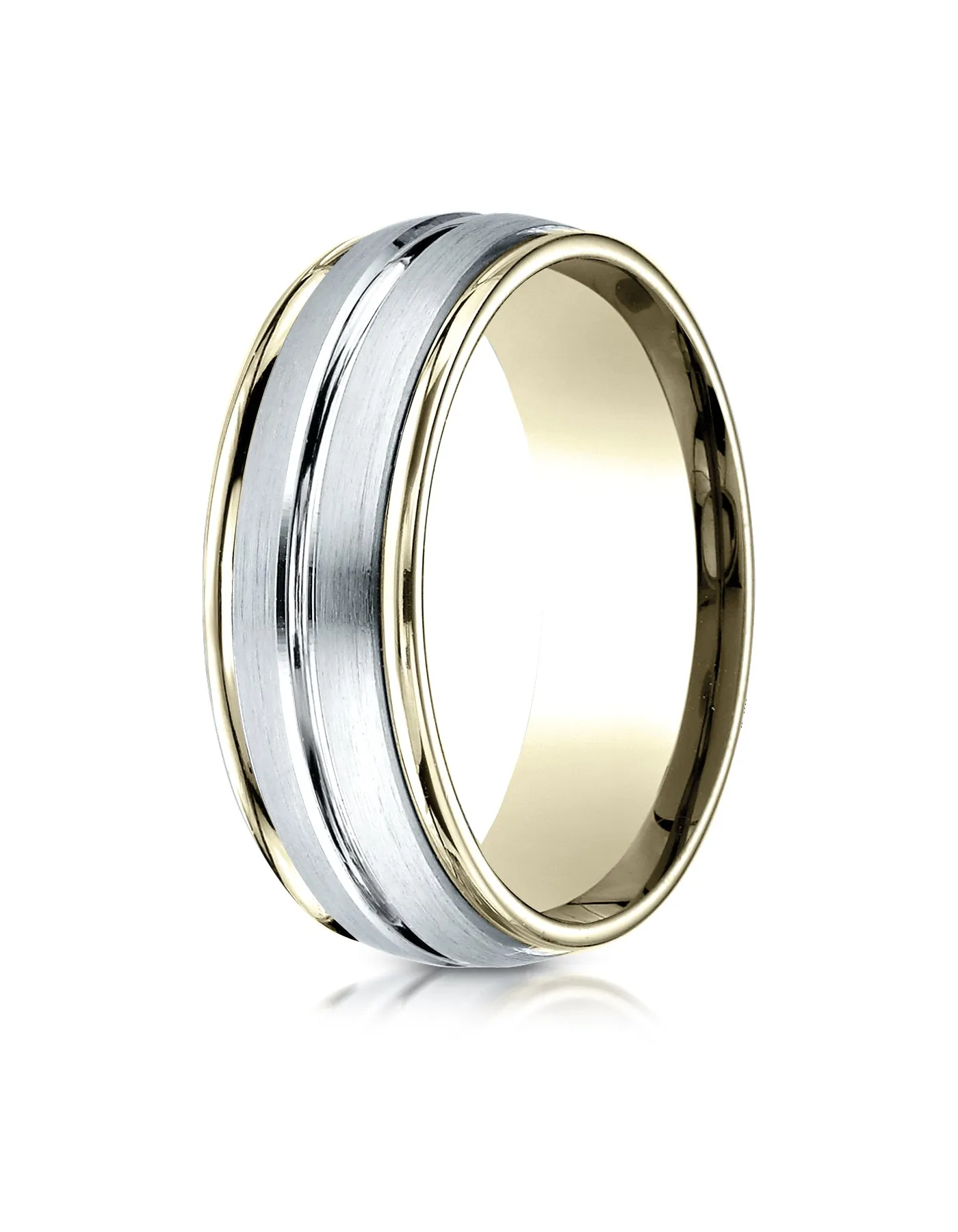 Benchmark 14K Two-Toned Gold 8mm Comfort-Fit High Polished Center Cut Carved Design Wedding Band Ring