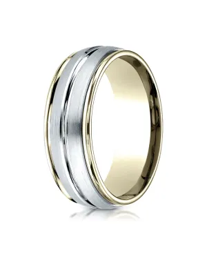 Benchmark 14K Two-Toned Gold 8mm Comfort-Fit High Polished Center Cut Carved Design Wedding Band Ring