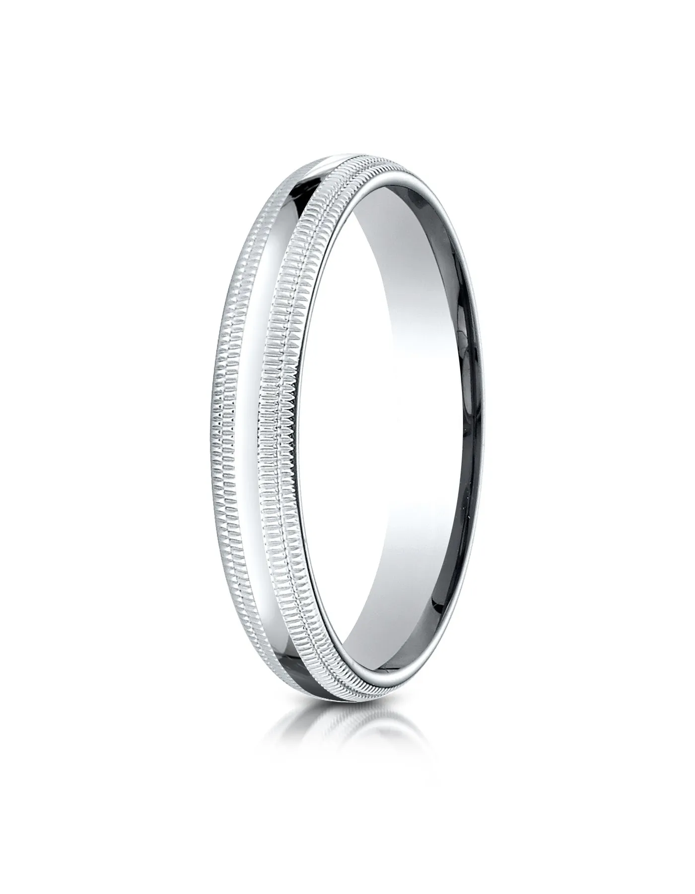 Benchmark 14K White Gold 4mm Slightly Domed Standard Comfort-Fit Wedding Band Ring with Double Milgrain