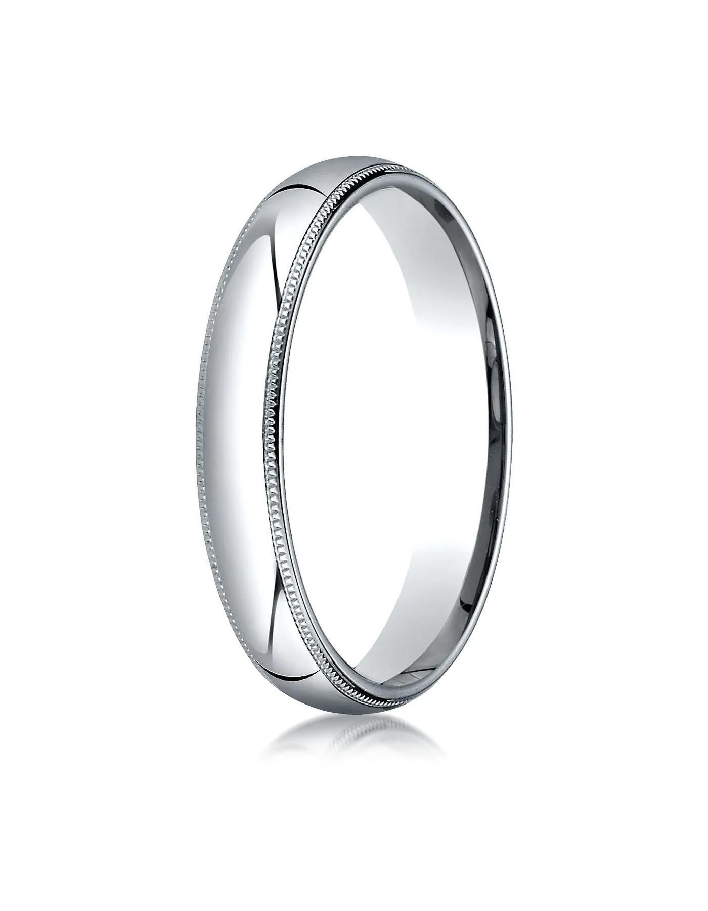 Benchmark 14K White Gold 4mm Slightly Domed Standard Comfort-Fit Wedding Band Ring with Milgrain