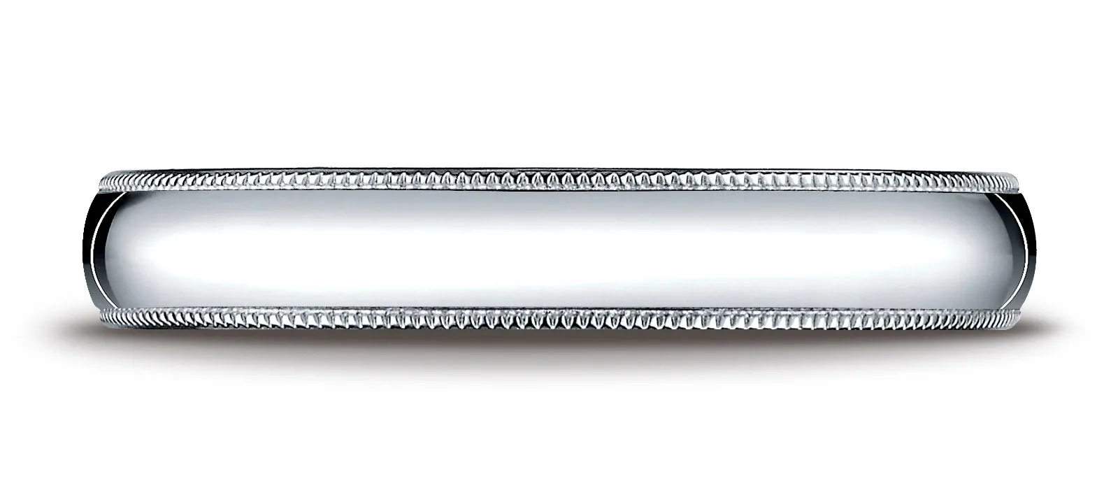 Benchmark 14K White Gold 4mm Slightly Domed Standard Comfort-Fit Wedding Band Ring with Milgrain