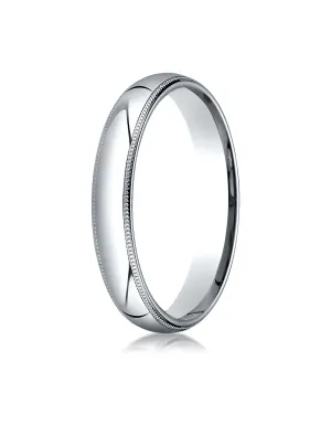 Benchmark 14K White Gold 4mm Slightly Domed Standard Comfort-Fit Wedding Band Ring with Milgrain