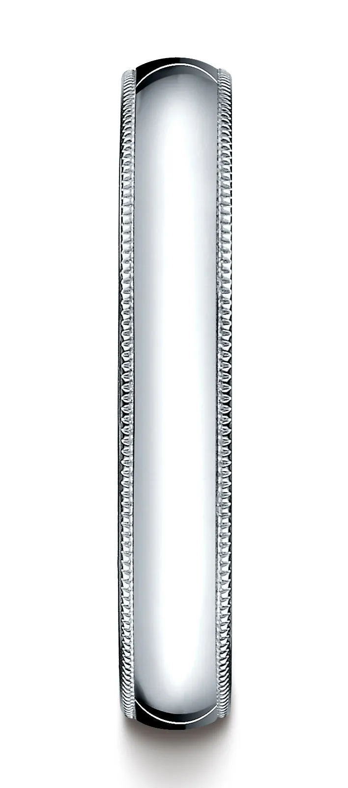 Benchmark 14K White Gold 4mm Slightly Domed Standard Comfort-Fit Wedding Band Ring with Milgrain