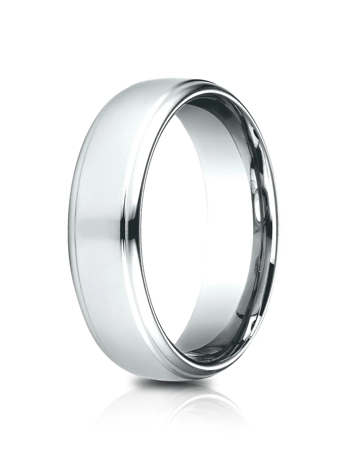 Benchmark 14K White Gold 6.5mm Comfort-Fit Drop Edge High Polish Design Band, (Size 4-14)
