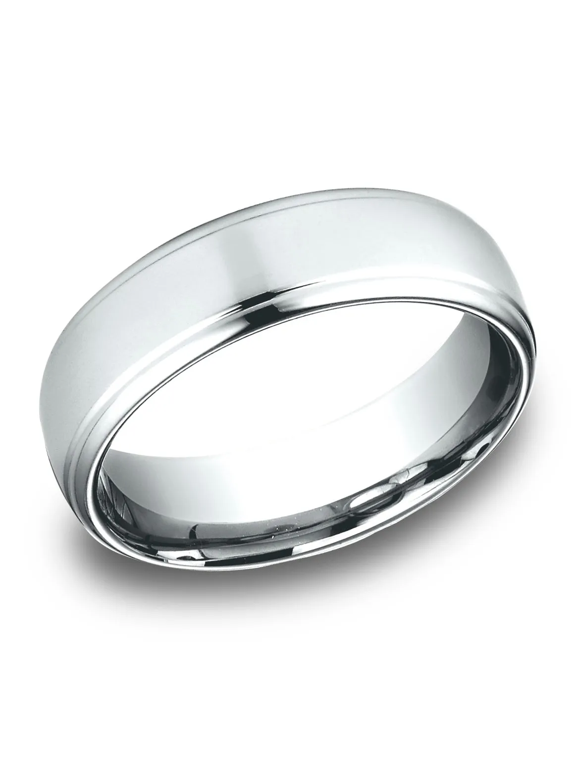 Benchmark 14K White Gold 6.5mm Comfort-Fit Drop Edge High Polish Design Band, (Size 4-14)