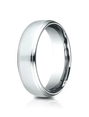 Benchmark 14K White Gold 6.5mm Comfort-Fit Drop Edge High Polish Design Band, (Size 4-14)