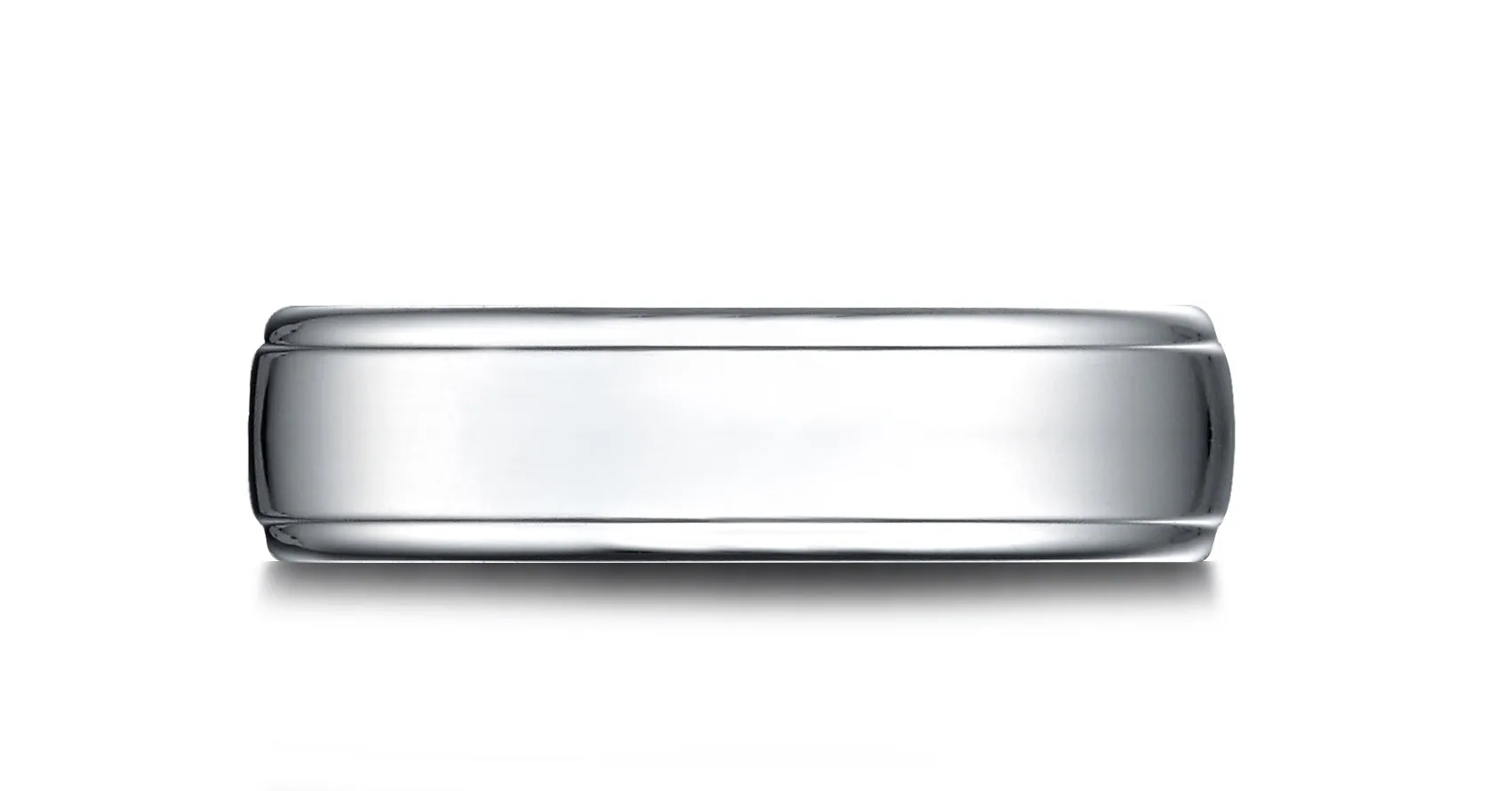 Benchmark 14K White Gold 6.5mm Comfort-Fit Drop Edge High Polish Design Band, (Size 4-14)