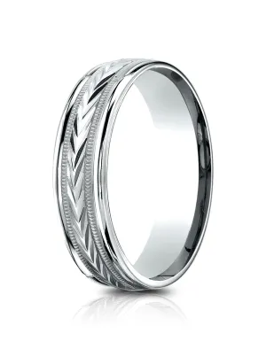 Benchmark 14k White Gold 6.5mm Comfort-Fit Harvest of Love Round Edge Carved Design Band, (Size 4-14)