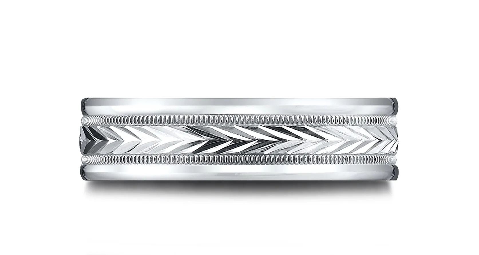Benchmark 14k White Gold 6.5mm Comfort-Fit Harvest of Love Round Edge Carved Design Band, (Size 4-14)