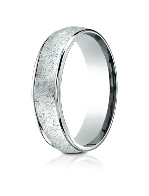 Benchmark 14K White Gold 6.5mm Comfort-Fit Round Edge Swirl Finish Design Band, (Size 4-14)