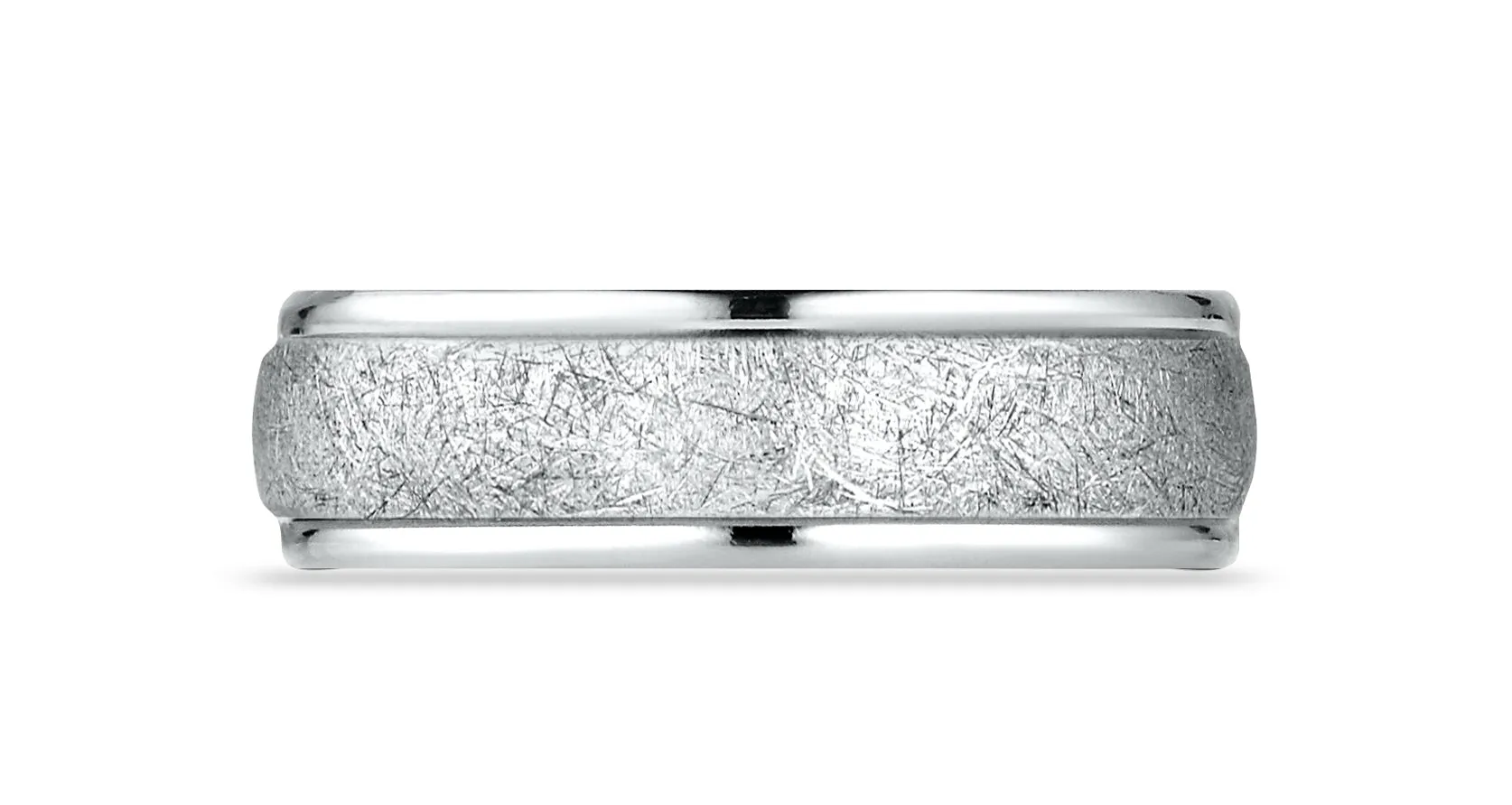 Benchmark 14K White Gold 6.5mm Comfort-Fit Round Edge Swirl Finish Design Band, (Size 4-14)