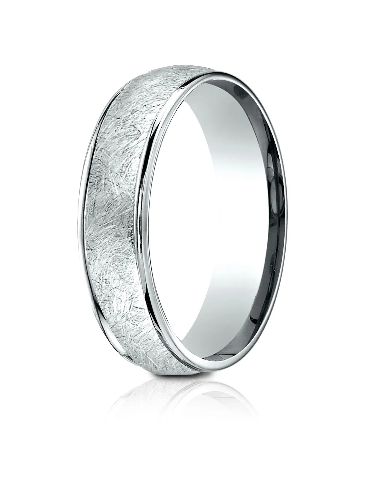 Benchmark 14K White Gold 6.5mm Comfort-Fit Round Edge Swirl Finish Design Band, (Size 4-14)
