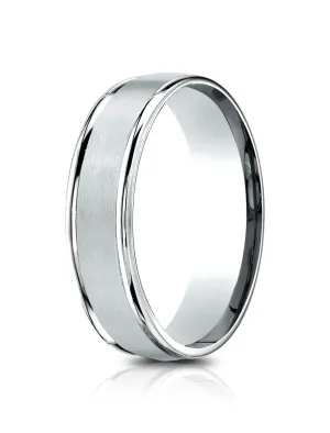 Benchmark 14k White Gold 6.5mm Comfort-Fit Satin Finish, Polished Round Edge Carved Design Band