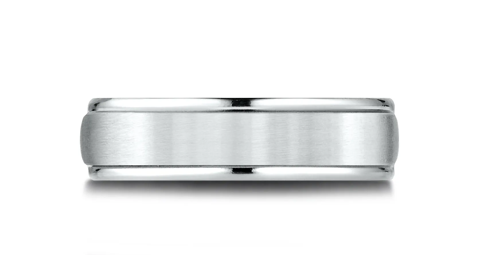 Benchmark 14k White Gold 6.5mm Comfort-Fit Satin Finish, Polished Round Edge Carved Design Band