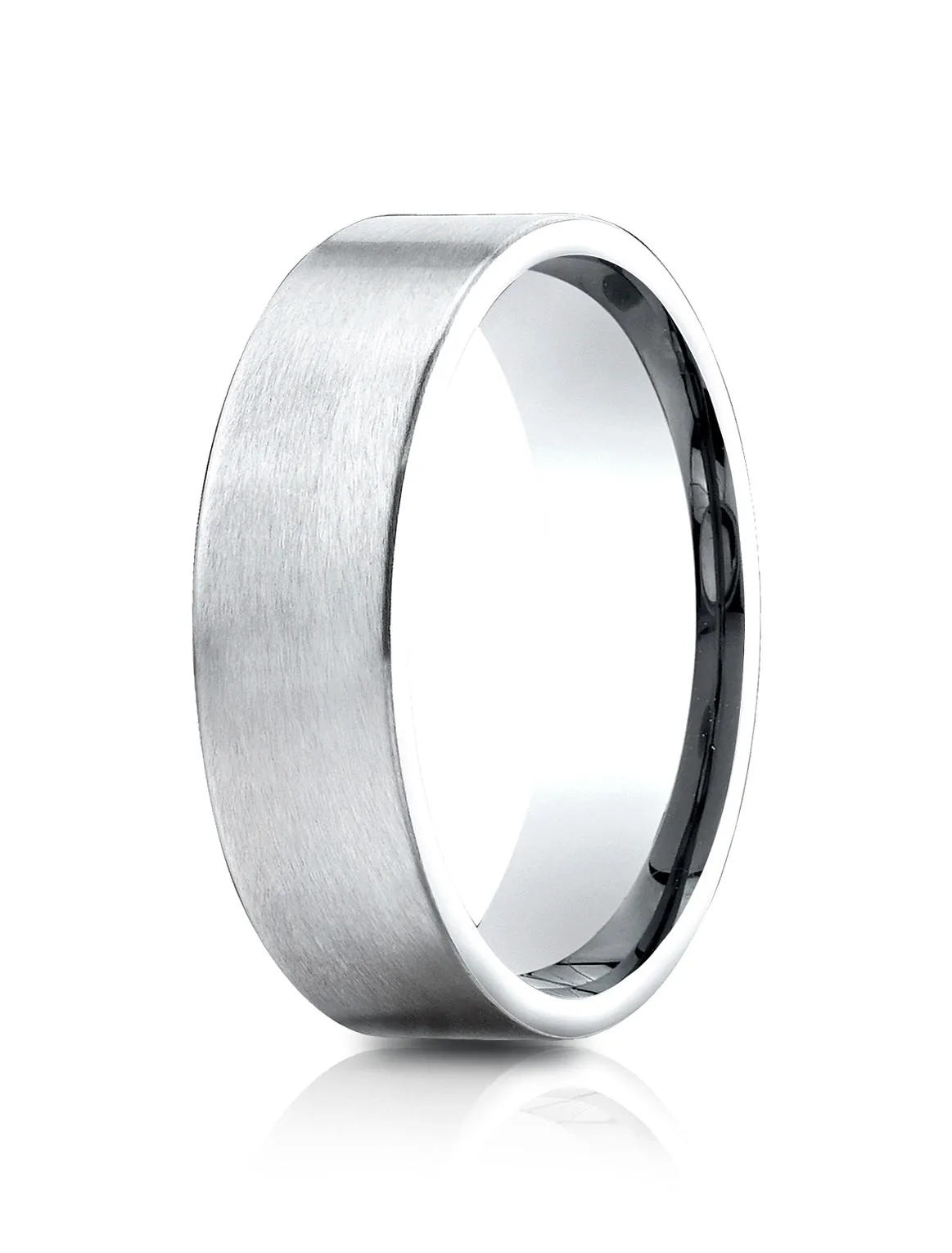 Benchmark 14k White Gold 6.5mm Comfort-Fit Satin-Finished Carved Design Band, (Size 4-14)