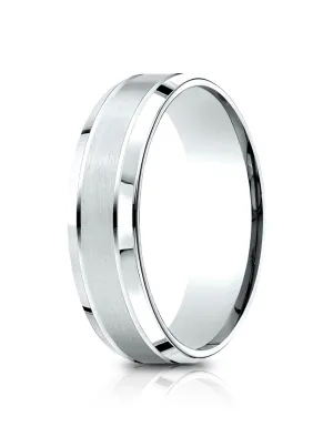 Benchmark 14k White Gold 6.5mm Comfort-Fit Satin-Finished, Polished Beveled Edge Carved Design Band