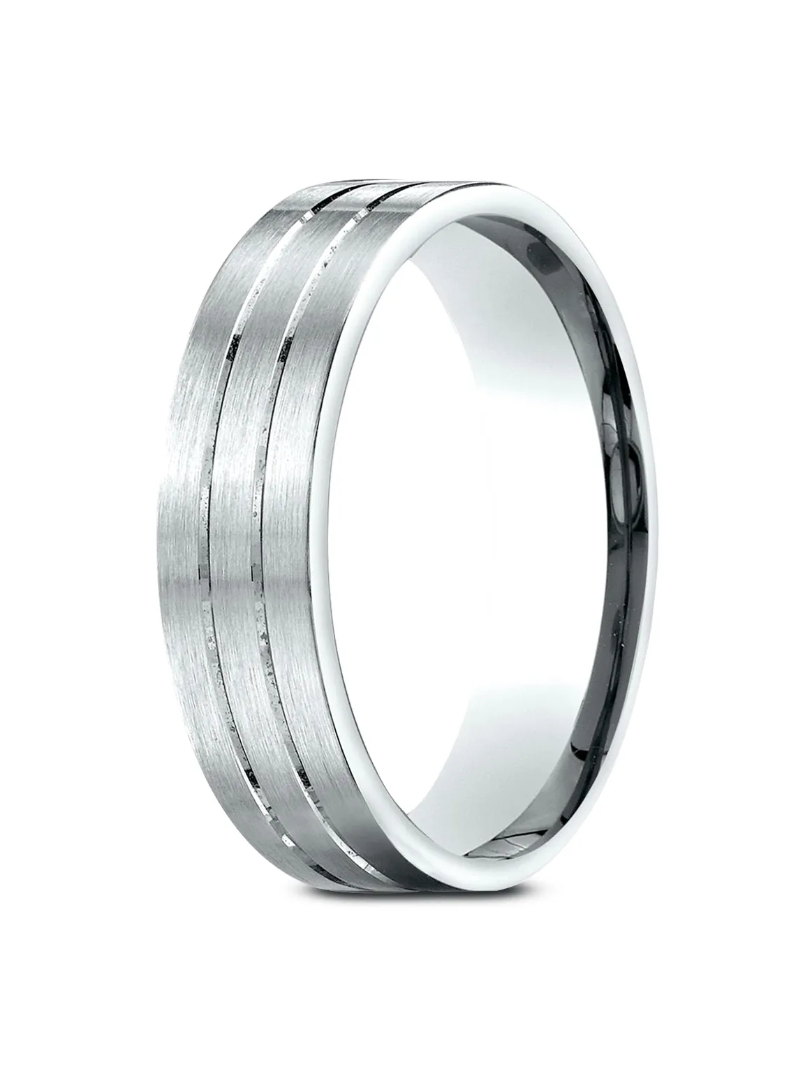 Benchmark 14k White Gold 6.5mm Comfort-Fit Satin-Finished with Parallel Center Cuts Carved Design Band