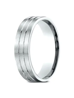 Benchmark 14k White Gold 6.5mm Comfort-Fit Satin-Finished with Parallel Center Cuts Carved Design Band