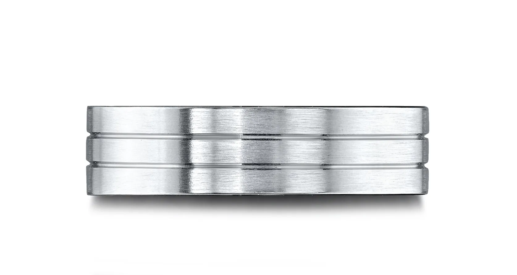 Benchmark 14k White Gold 6.5mm Comfort-Fit Satin-Finished with Parallel Center Cuts Carved Design Band