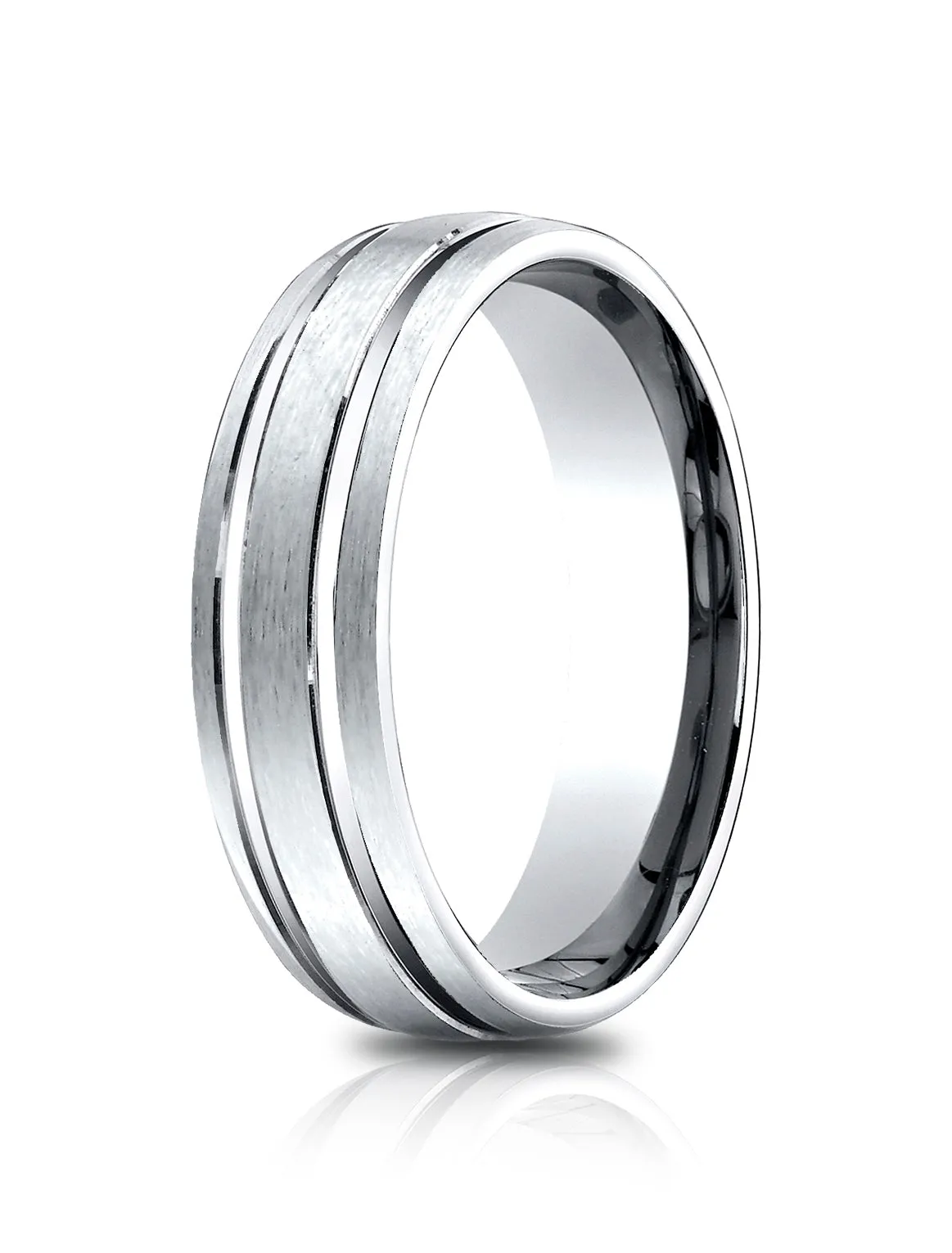 Benchmark 14K White Gold 6.5mm Comfort-Fit Satin-Finished with Parallel Grooves Carved Design Band
