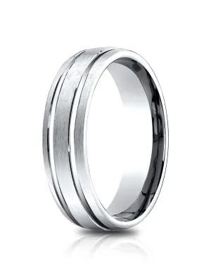 Benchmark 14K White Gold 6.5mm Comfort-Fit Satin-Finished with Parallel Grooves Carved Design Band
