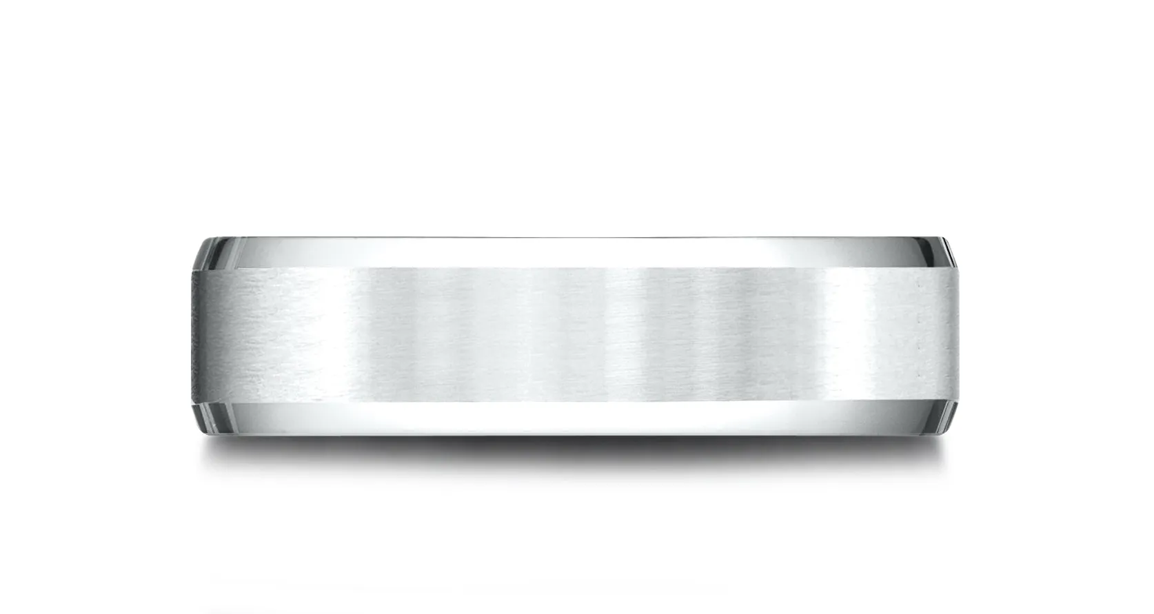 Benchmark 14k White Gold 6.5mm Comfort-Fit Satin-Finished with, Polished Beveled Edge Carved Design Band