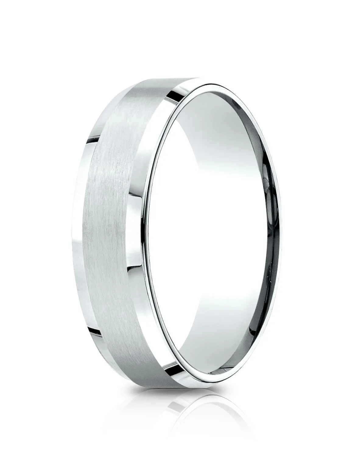 Benchmark 14k White Gold 6.5mm Comfort-Fit Satin-Finished with, Polished Beveled Edge Carved Design Band