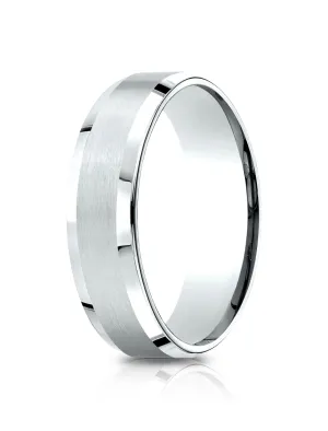 Benchmark 14k White Gold 6.5mm Comfort-Fit Satin-Finished with, Polished Beveled Edge Carved Design Band