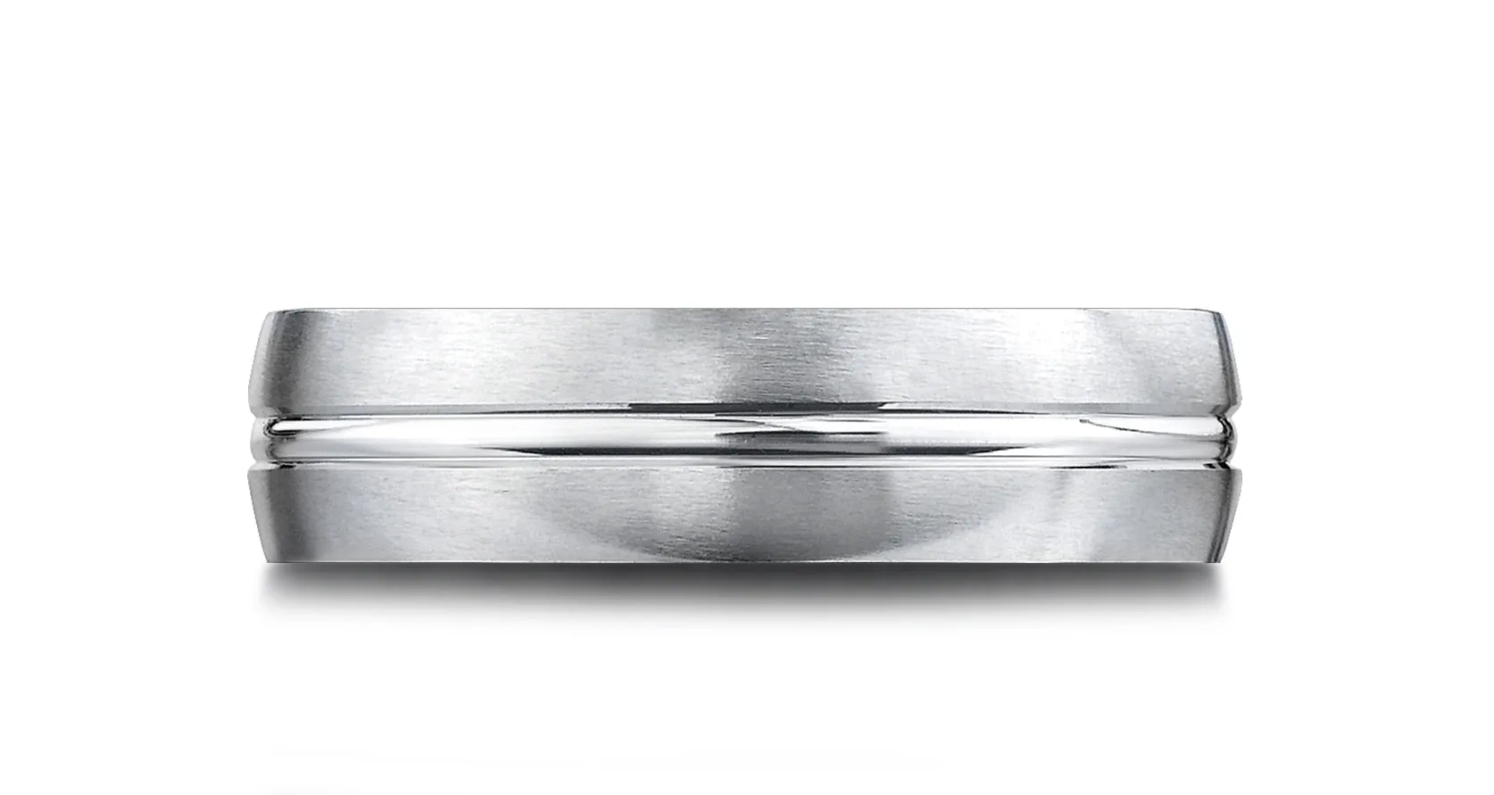 Benchmark 14k White Gold 6.5mm Comfort-Fit Satin-Finished with, Polished Center Cut Carved Design Band