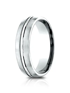 Benchmark 14k White Gold 6.5mm Comfort-Fit Satin-Finished with, Polished Center Cut Carved Design Band