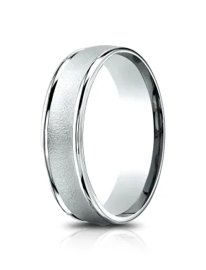 Benchmark 14k White Gold 6.5mm Comfort-Fit Wired-Finished, Polished Round Edge Carved Design Band