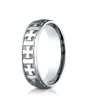 Benchmark 14K White Gold 6mm Comfort-Fit Gaelic Cross Carved Design Wedding Band Ring (Sizes 4 - 15 )